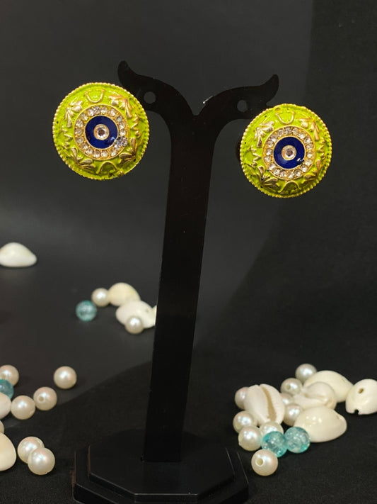 Meenakari Round Stud Earrings with Imitation Stone