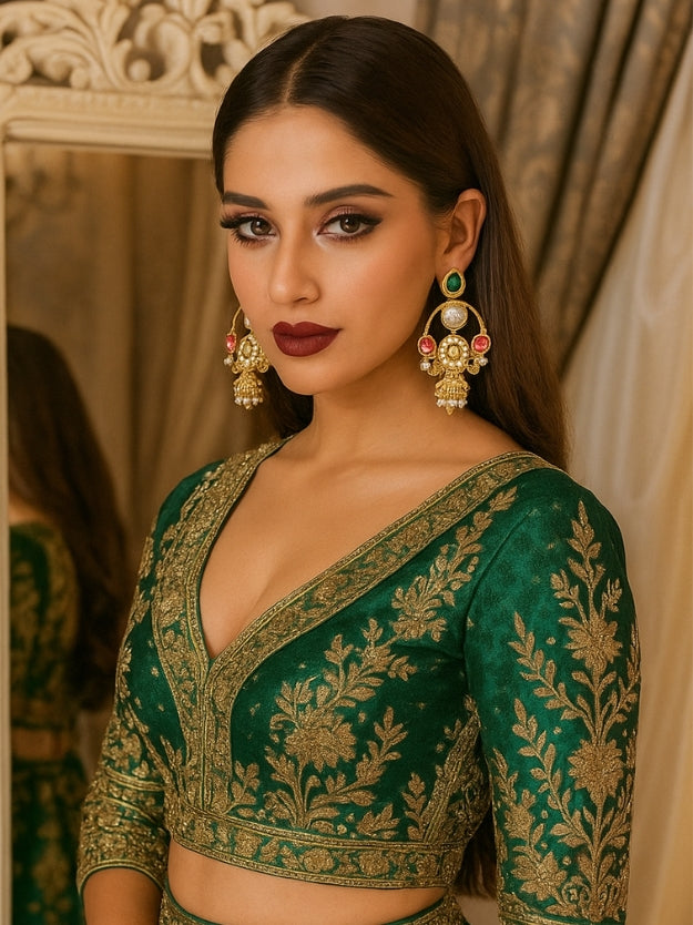 Traditional Gold-Plated Kundan & Pearl Temple Jhumka Earrings