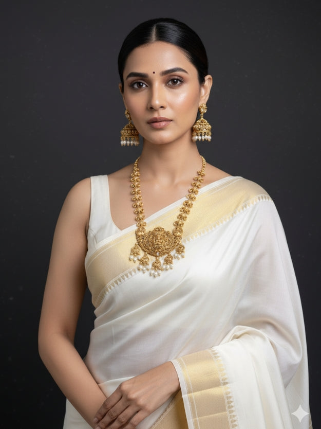 Premium Gold-Plated Temple Jewellery Set with Laxmi Pendant & Jhumka Earrings