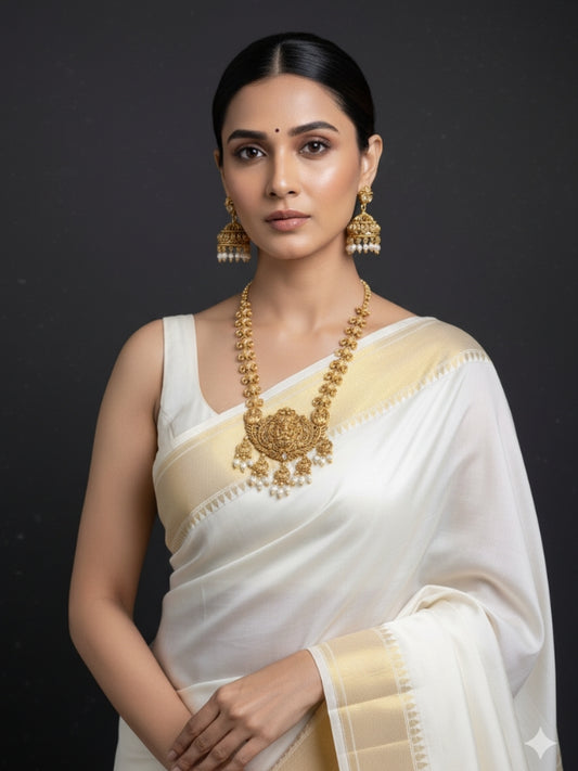 Premium Gold-Plated Temple Jewellery Set with Laxmi Pendant & Jhumka Earrings