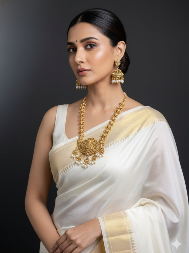 Premium Gold-Plated Temple Jewellery Set with Laxmi Pendant & Jhumka Earrings