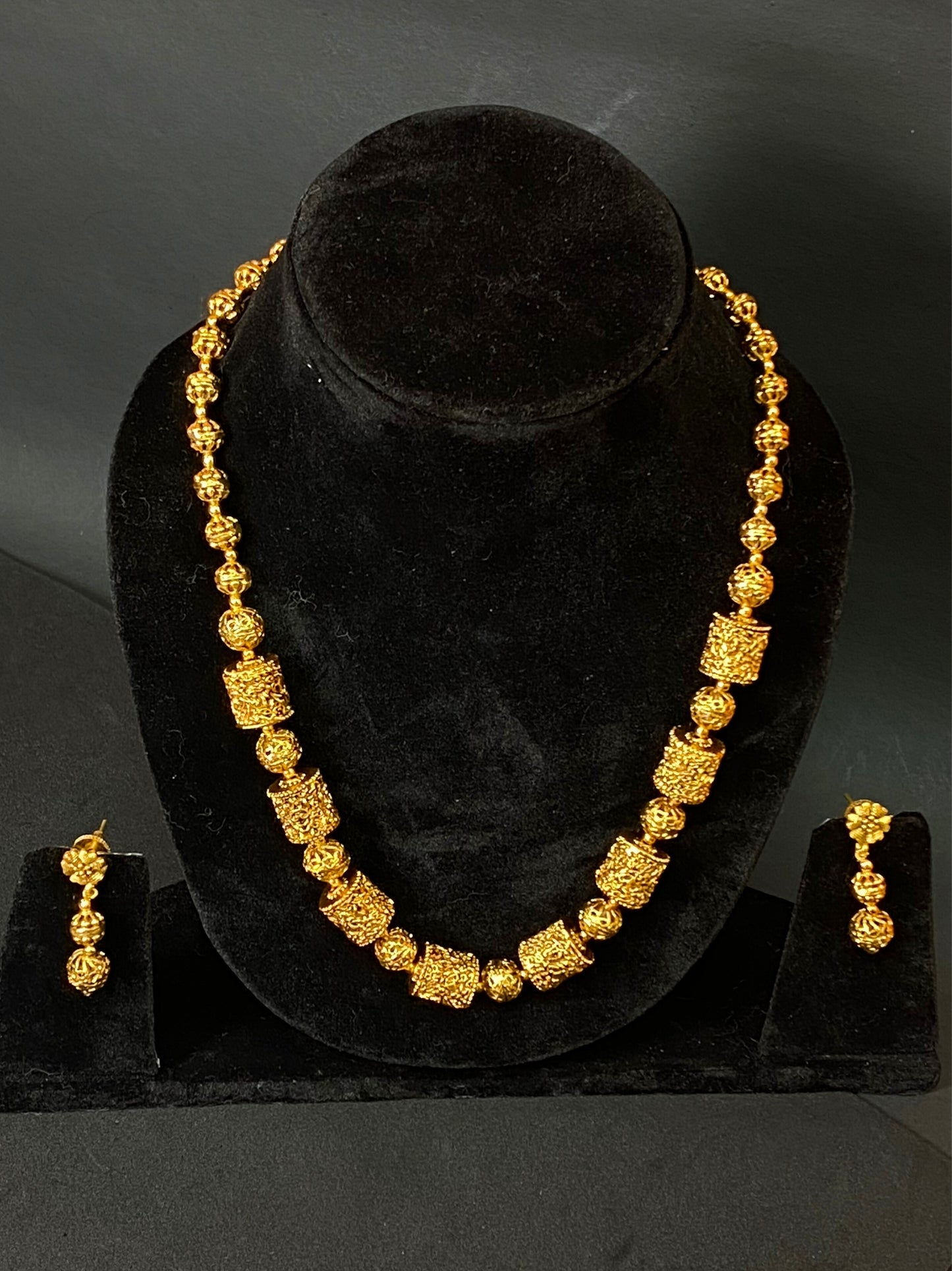 Golden Traditional Beaded Necklace Set with Matching Earrings