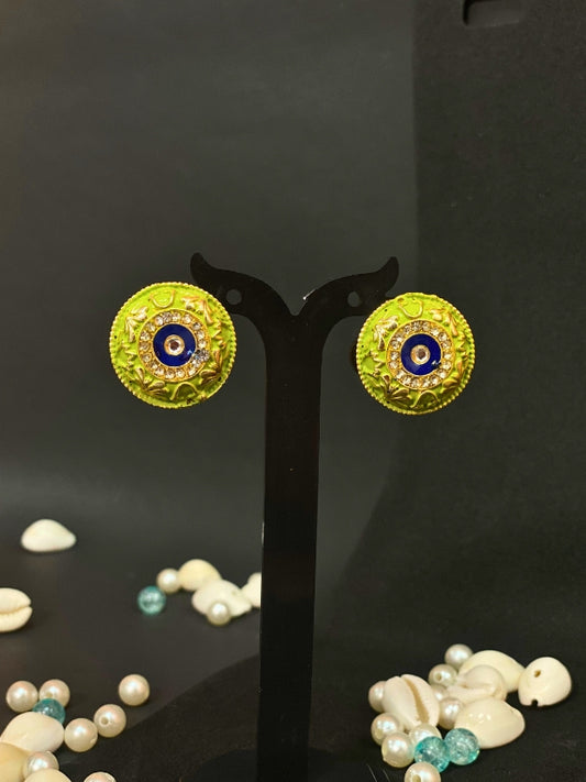Meenakari Round Stud Earrings with Imitation Stone