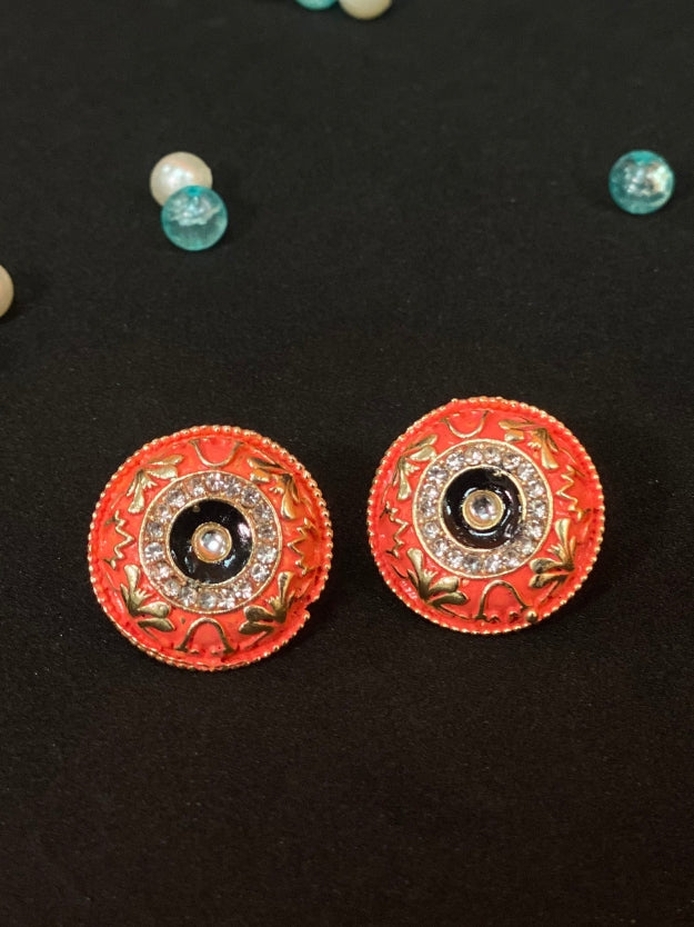 Meenakari Round Stud Earrings with Imitation Stone