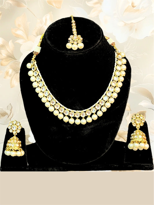 Designer Gold Tone Pearl Drop Necklace Set