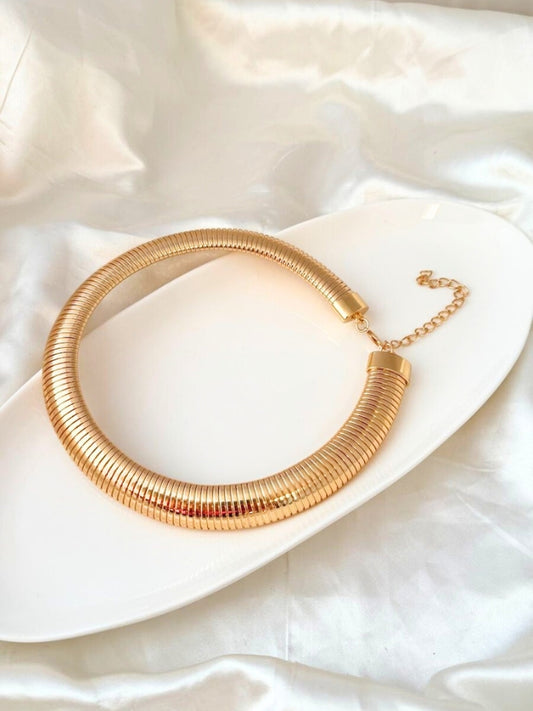 Trendy Golden Tube Choker Necklace with Adjustable Chain