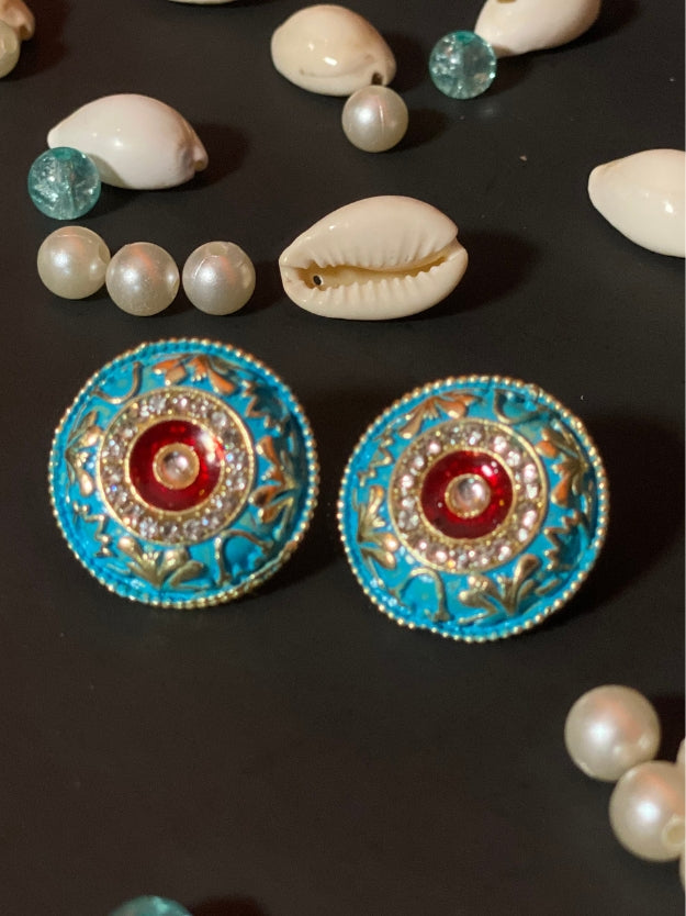 Meenakari Round Stud Earrings with Imitation Stone