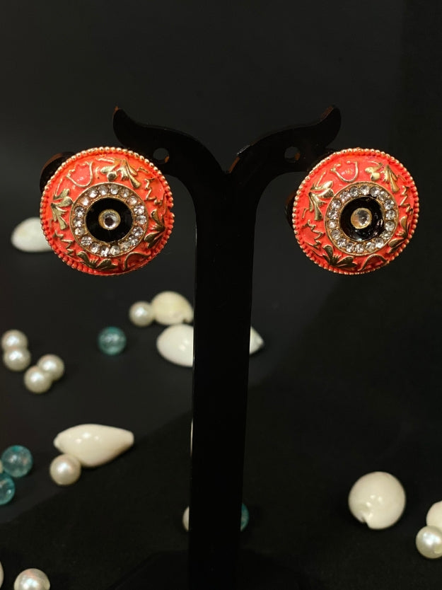 Meenakari Round Stud Earrings with Imitation Stone