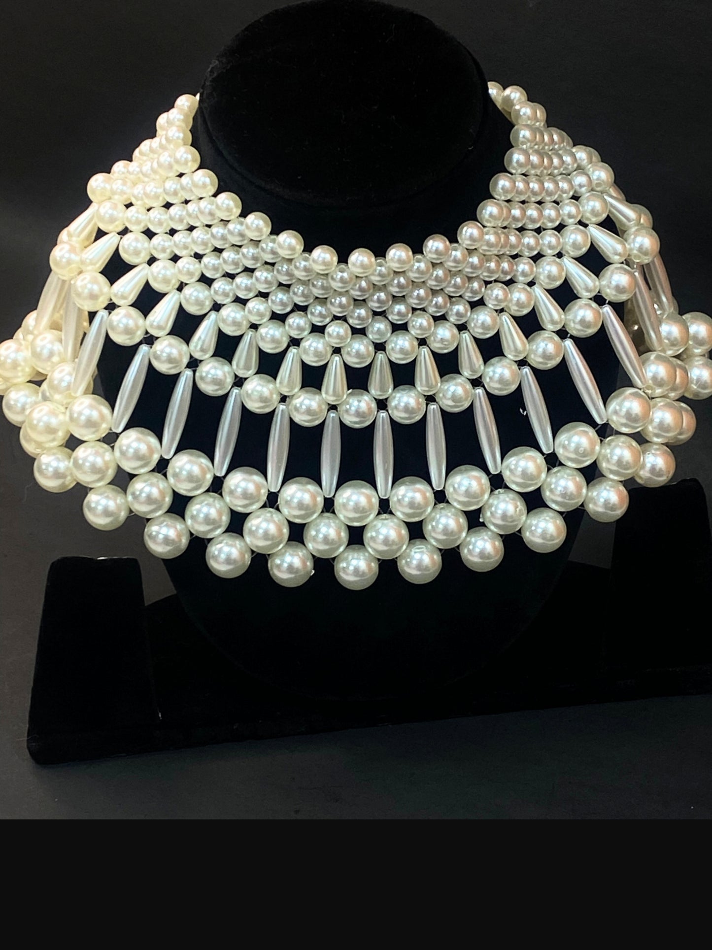 White Pearl Choker Necklace | Statement Pearl Necklace with Adjustable Chain