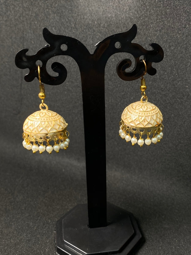 Meenakari Jhumka Earrings with Pearl Drops - Traditional Indian Ethnic Jewelry