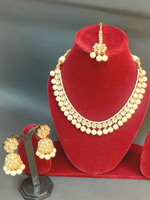 Designer Gold Tone Pearl Drop Necklace Set