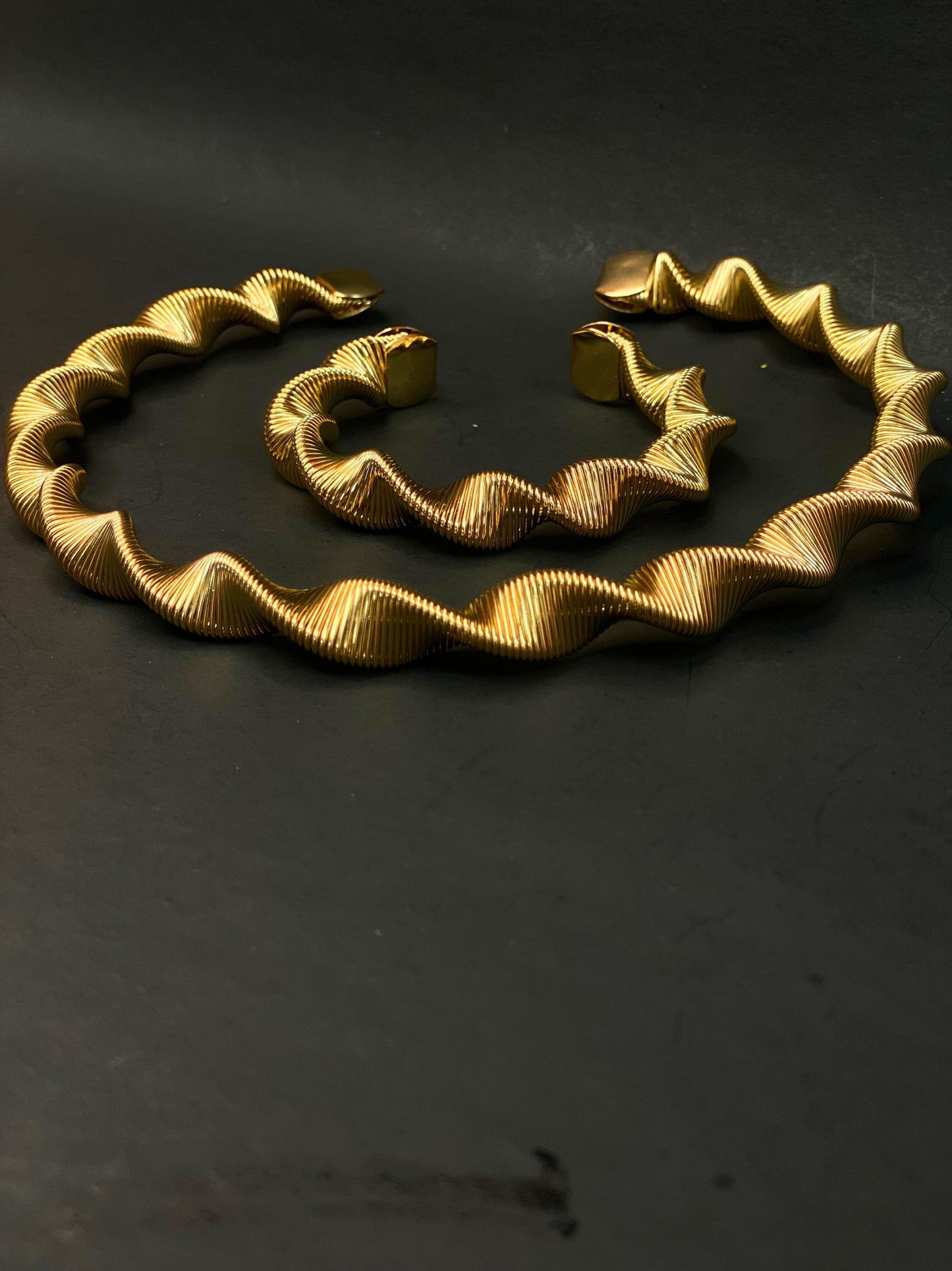 Golden Wave Design Necklace Set with Matching Hoop Bracelet