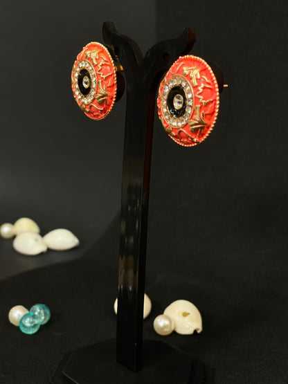 Meenakari Round Stud Earrings with Imitation Stone