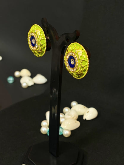 Meenakari Round Stud Earrings with Imitation Stone