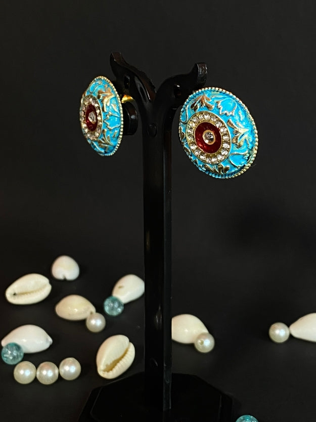 Meenakari Round Stud Earrings with Imitation Stone