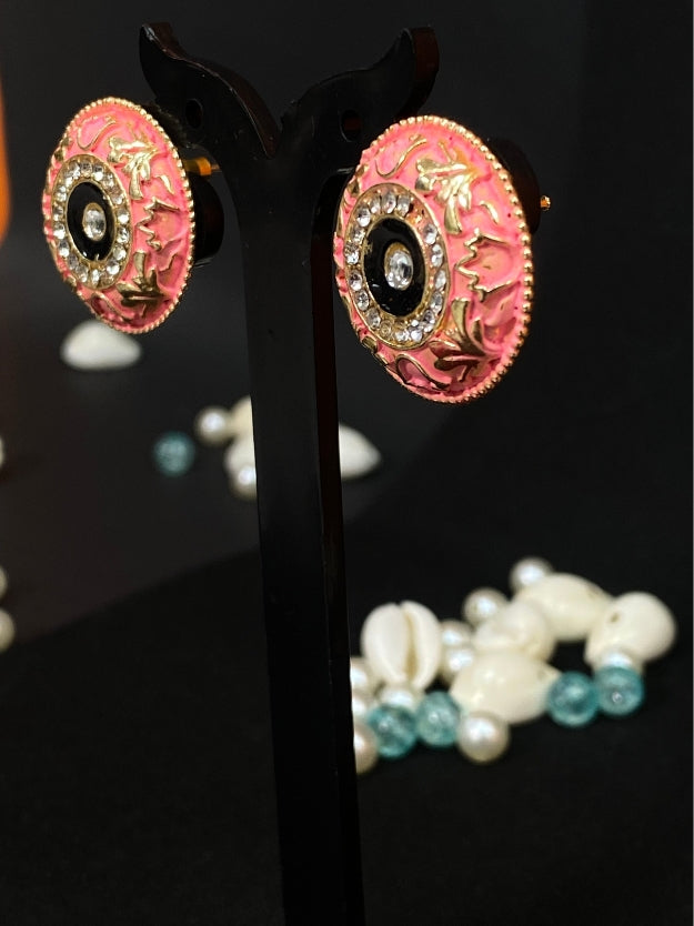 Meenakari Round Stud Earrings with Imitation Stone