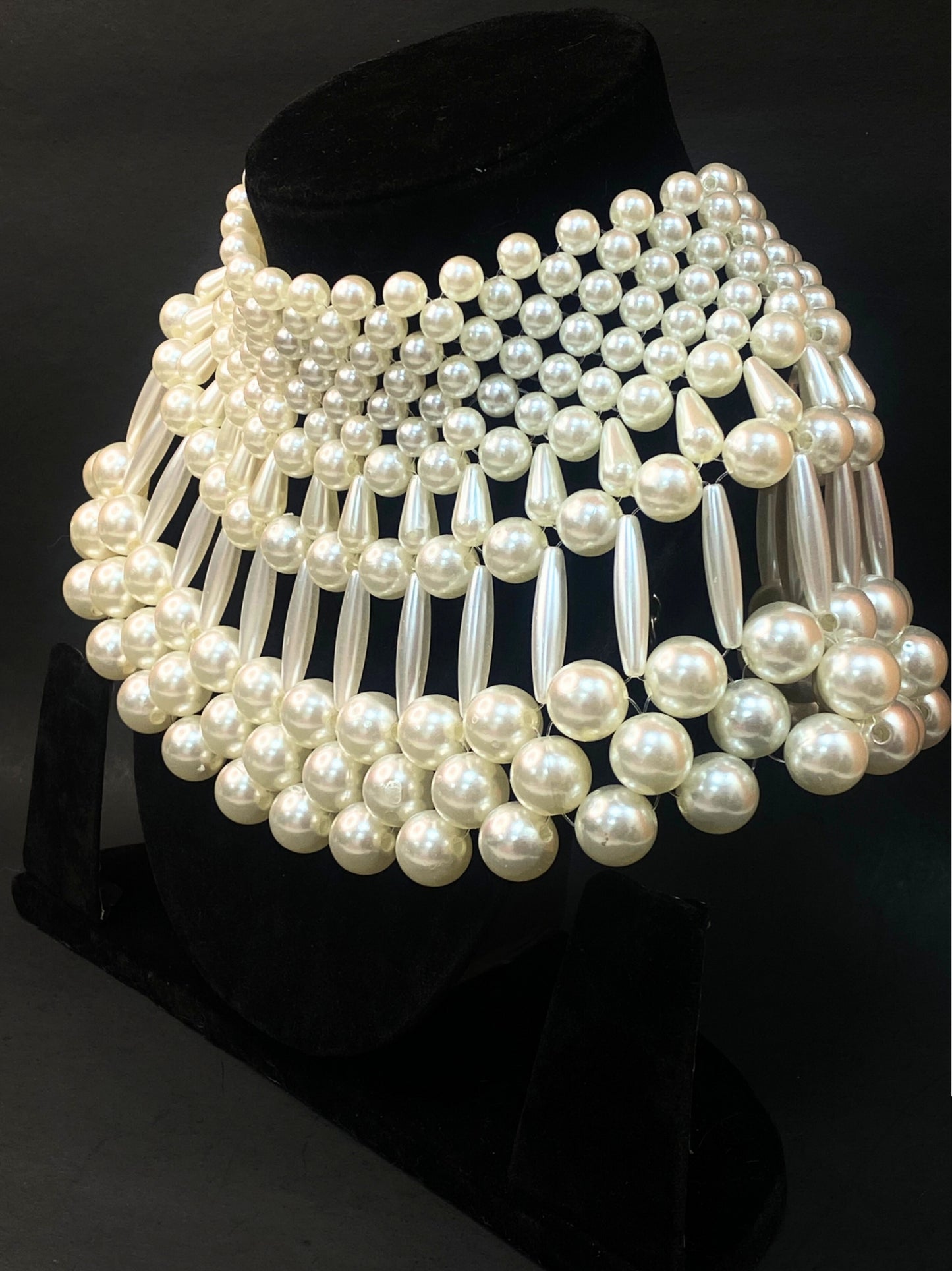 White Pearl Choker Necklace | Statement Pearl Necklace with Adjustable Chain