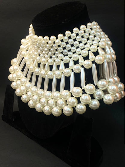 White Pearl Choker Necklace | Statement Pearl Necklace with Adjustable Chain