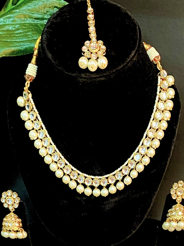 Designer Gold Tone Pearl Drop Necklace Set