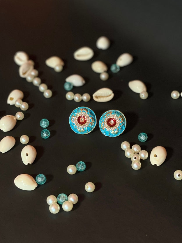 Meenakari Round Stud Earrings with Imitation Stone