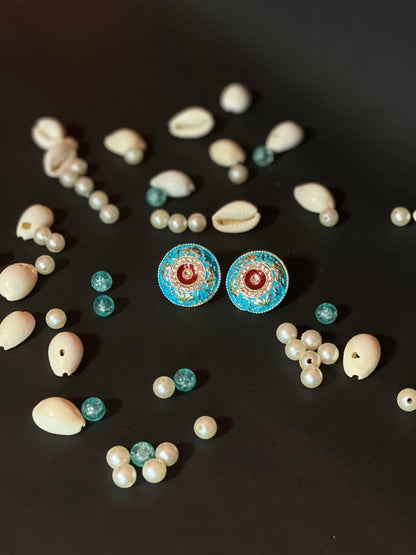 Meenakari Round Stud Earrings with Imitation Stone