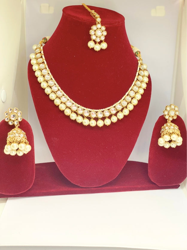 Designer Gold Tone Pearl Drop Necklace Set