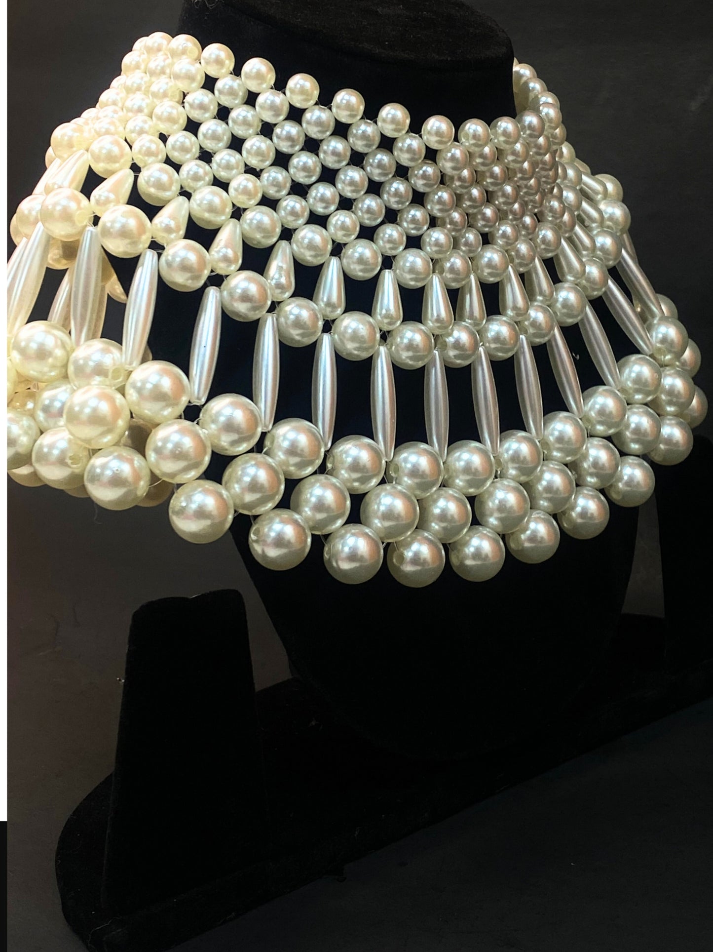 White Pearl Choker Necklace | Statement Pearl Necklace with Adjustable Chain