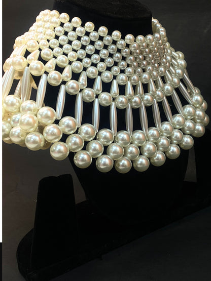 White Pearl Choker Necklace | Statement Pearl Necklace with Adjustable Chain