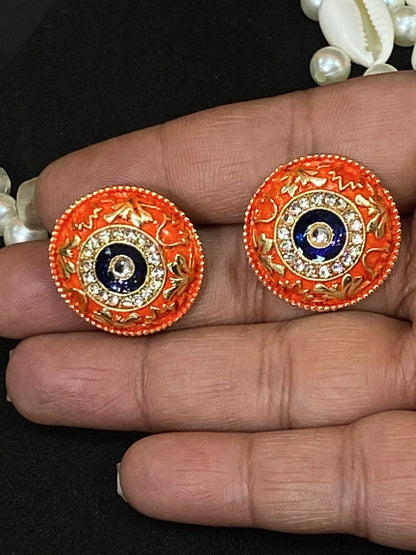Meenakari Round Stud Earrings with Imitation Stone