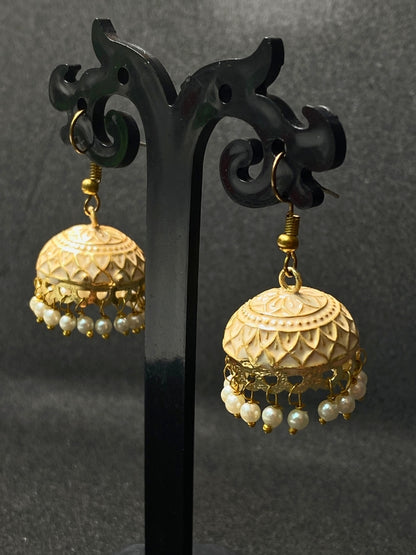 Meenakari Jhumka Earrings with Pearl Drops - Traditional Indian Ethnic Jewelry