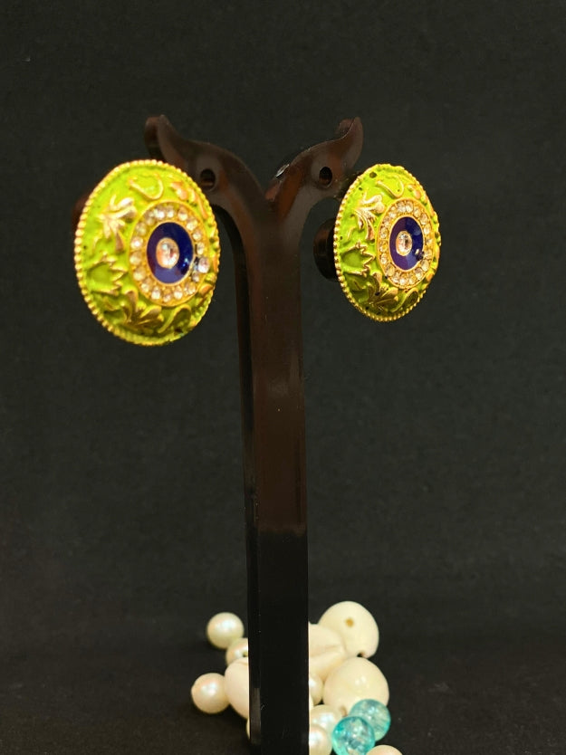 Meenakari Round Stud Earrings with Imitation Stone