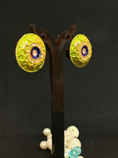 Meenakari Round Stud Earrings with Imitation Stone