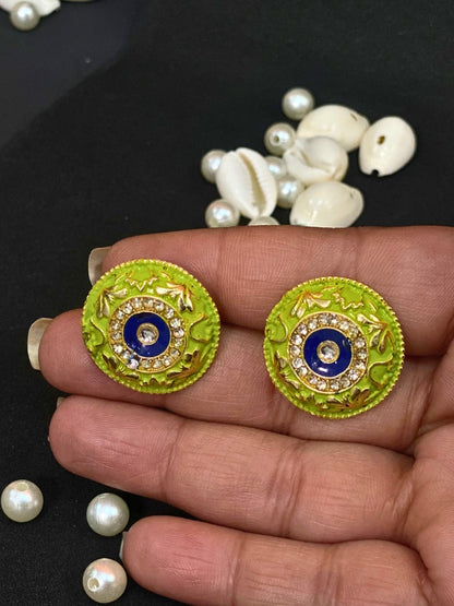 Meenakari Round Stud Earrings with Imitation Stone