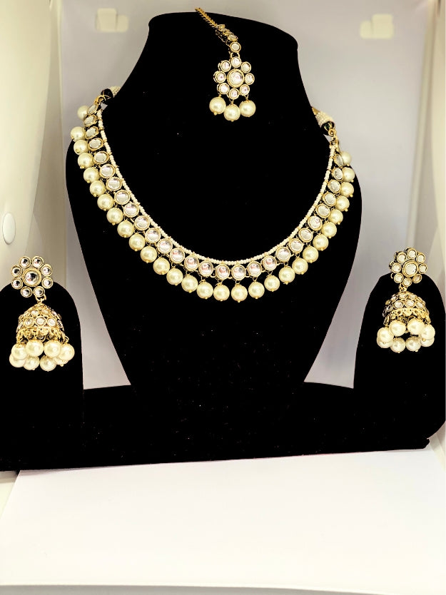 Designer Gold Tone Pearl Drop Necklace Set