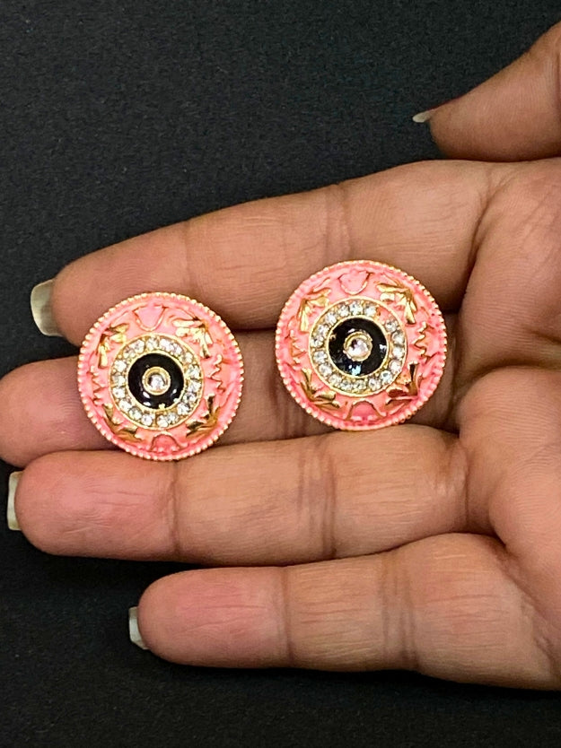 Meenakari Round Stud Earrings with Imitation Stone
