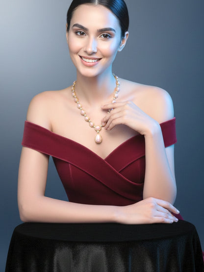 Elegant Pink Stone Gold-Plated Necklace, Earrings & Maang Tikka Jewellery Set