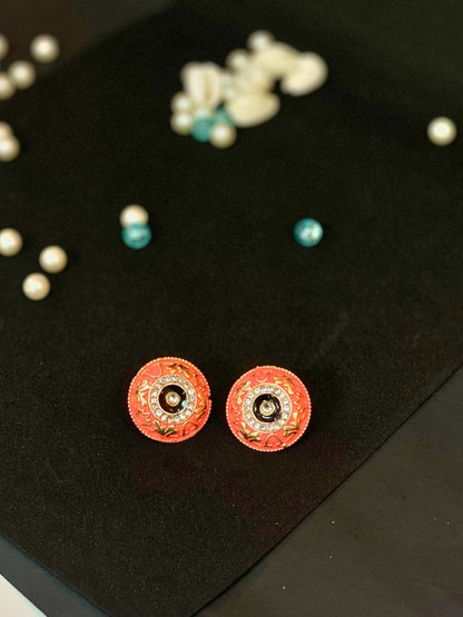 Meenakari Round Stud Earrings with Imitation Stone