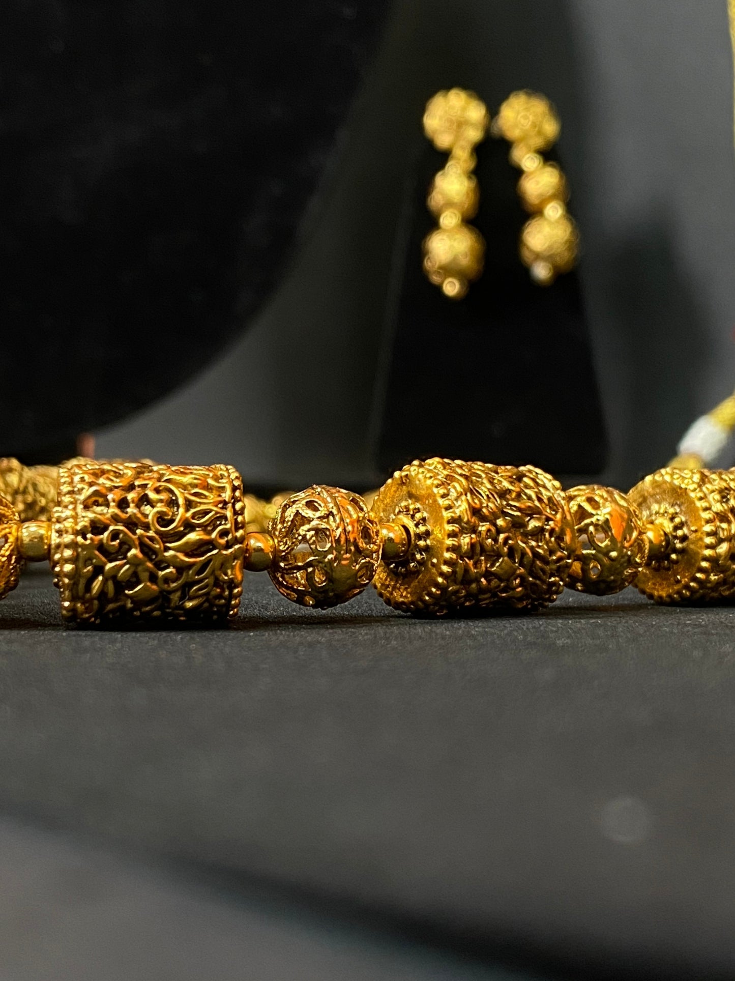 Golden Traditional Beaded Necklace Set with Matching Earrings