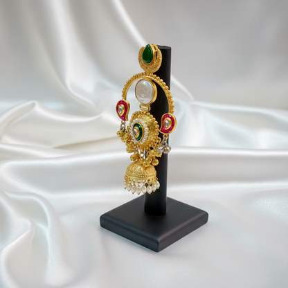 Traditional Gold-Plated Kundan & Pearl Temple Jhumka Earrings